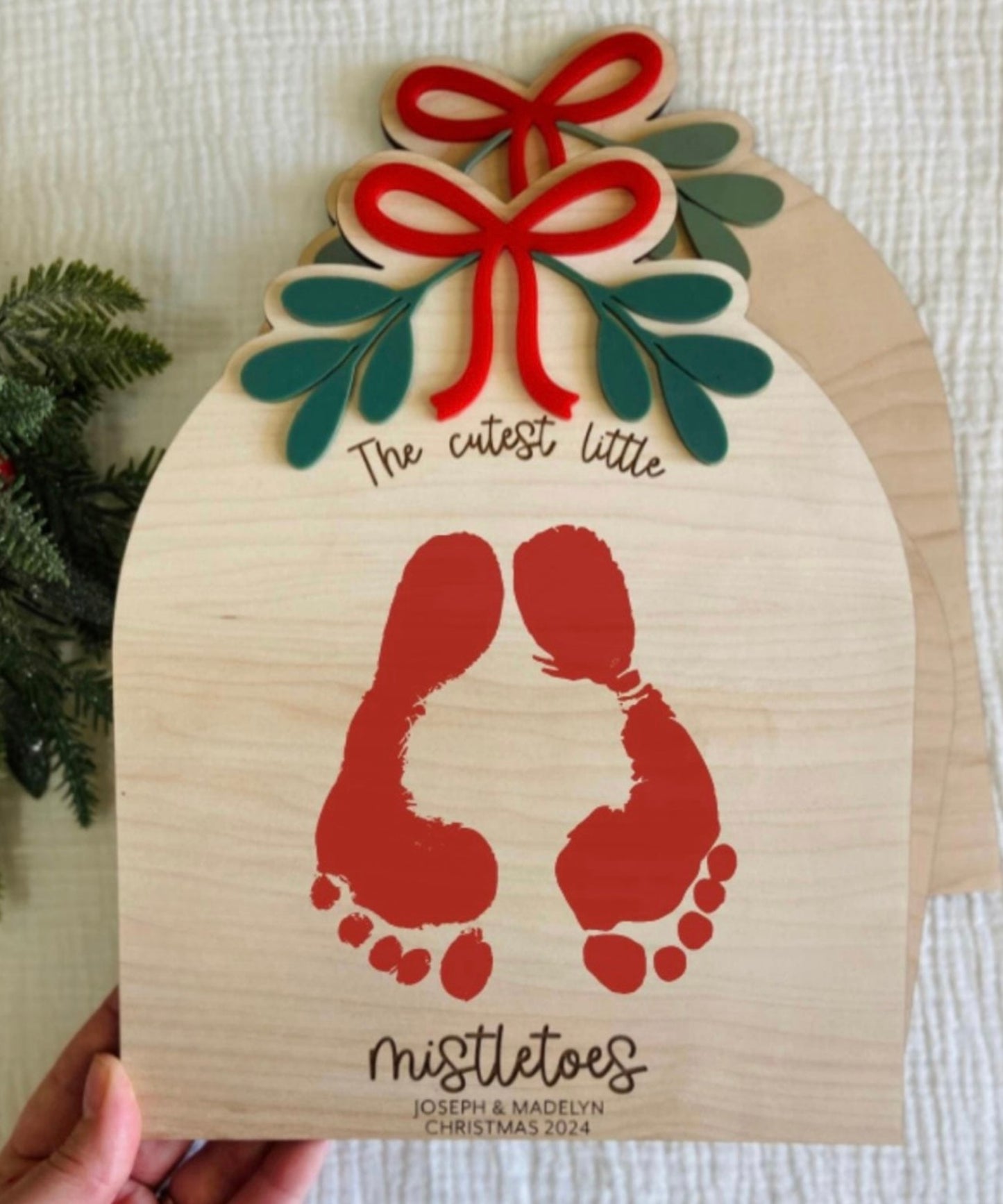 👣 Personalized "Cutest Little Mistletoes" Footprint Keepsake Plaque